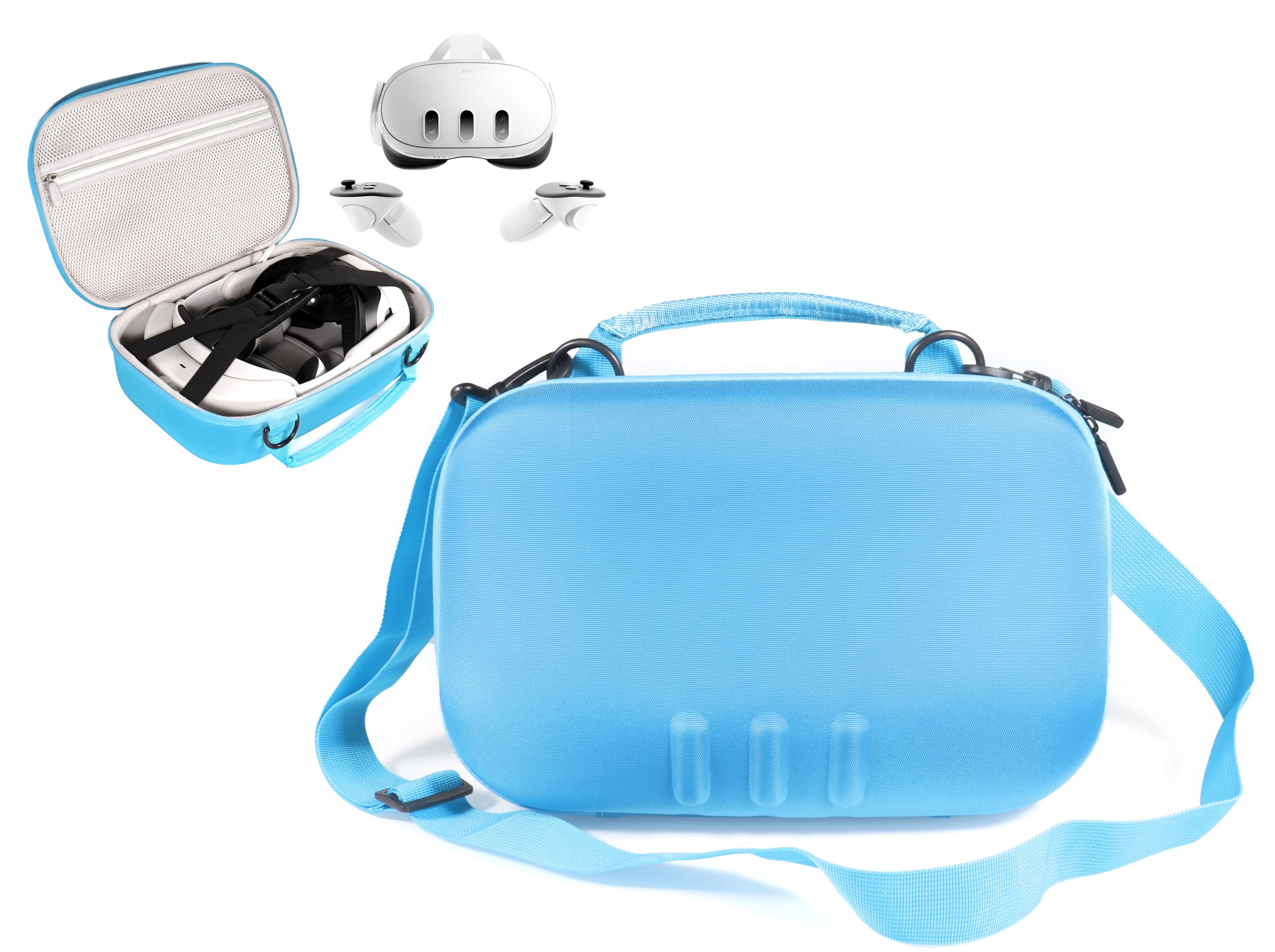 GETGEAR VR Headset Case for compatible with Meta Quest 3/ 3s, Portable travel organizer for VR and controllers with shoulder strap, also fits for Meta Quest 2, Oculus Quest 3, Vision Pro (Blue)