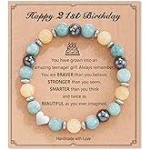 HGDEER 13/16/18/21/30/40/50/60/70/80 Birthday Gifts for Teen Women, Natural Stone Heart Bracelets for Mom Auntie Wife Friend Sister