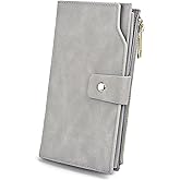 UTO Wallet Women Vegan Leather Wristlet Snap Long Purse Credit Card Holder Elegant Clutch