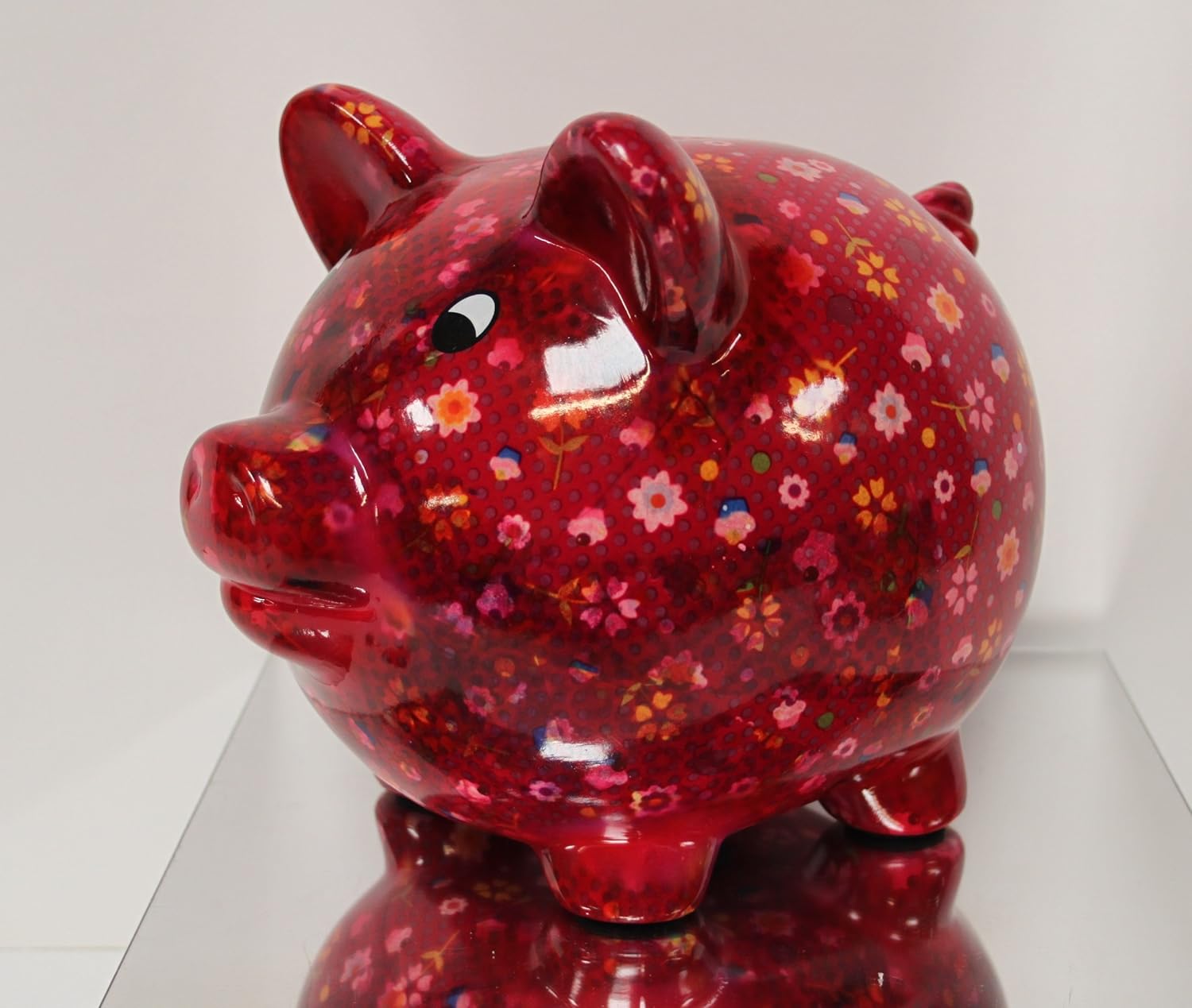 Ceramic Pig Money Box, Piggy Bank Extra Large Purple Floral Design reusable!!! Amazon.co