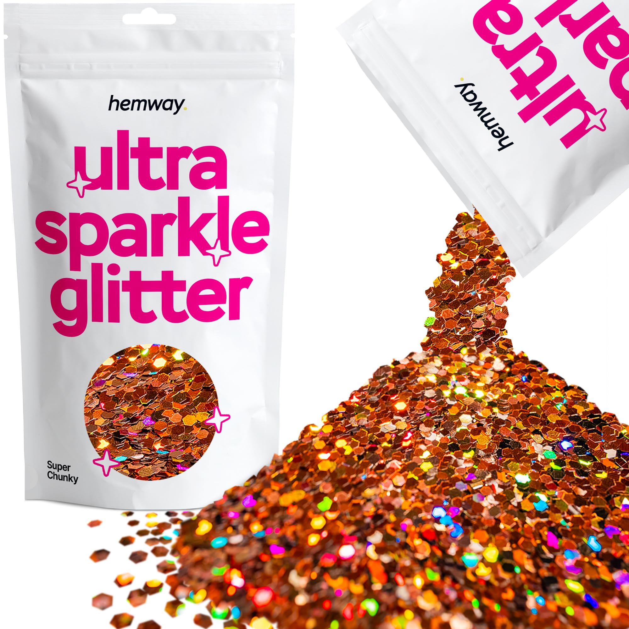 Hemway Ultra Sparkle Glitter Bronze Brown Holographic 100g Super Chunky | Glitter for Arts & Craft, Makeup, Nail Art, Crafting, Card Making, Sparkle Decoration