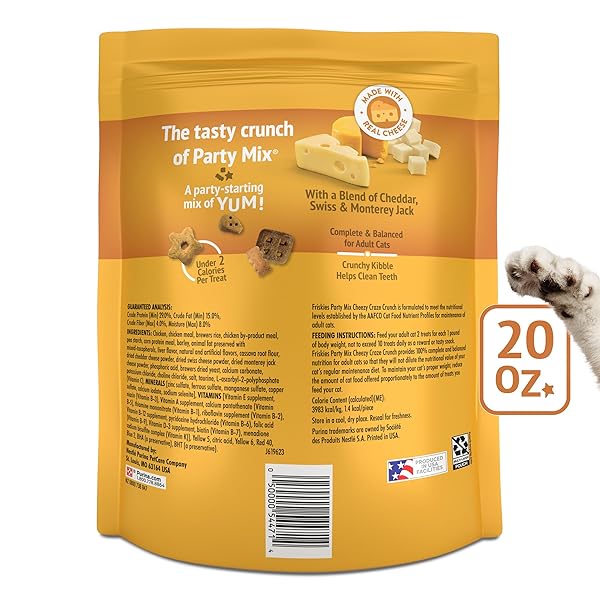 PURINA FRISKIES CAT TREATS, PARTY MIX CHEEZY CRAZE CRUNCH – 20 OZ. POUCH