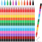Marspark 20 Pcs Stackable Crayons 12 Colors,Vivid Color,Flat | Crayon Party Favors, Colorful Buildable Stacking Pencils Bulk, DIY Design for School Office Birthday Painting