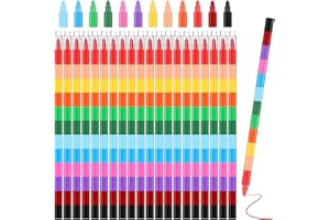 Marspark 20 Pcs Stackable Crayons Stacking Buildable Crayons Colorful Stackable Pencils Party Favors DIY Rainbow Pencil for School Office Birthday Party, 12 Colors(Vivid Color,Flat)