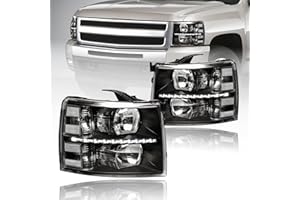Fullux LED DRL Headlights Assembly fit 07-13 Chevy Silverado 1500 2500HD 3500 NOT Fit 2007(Old Body) Classic Models Halogen Headlamp Clear Reflector Black Housing