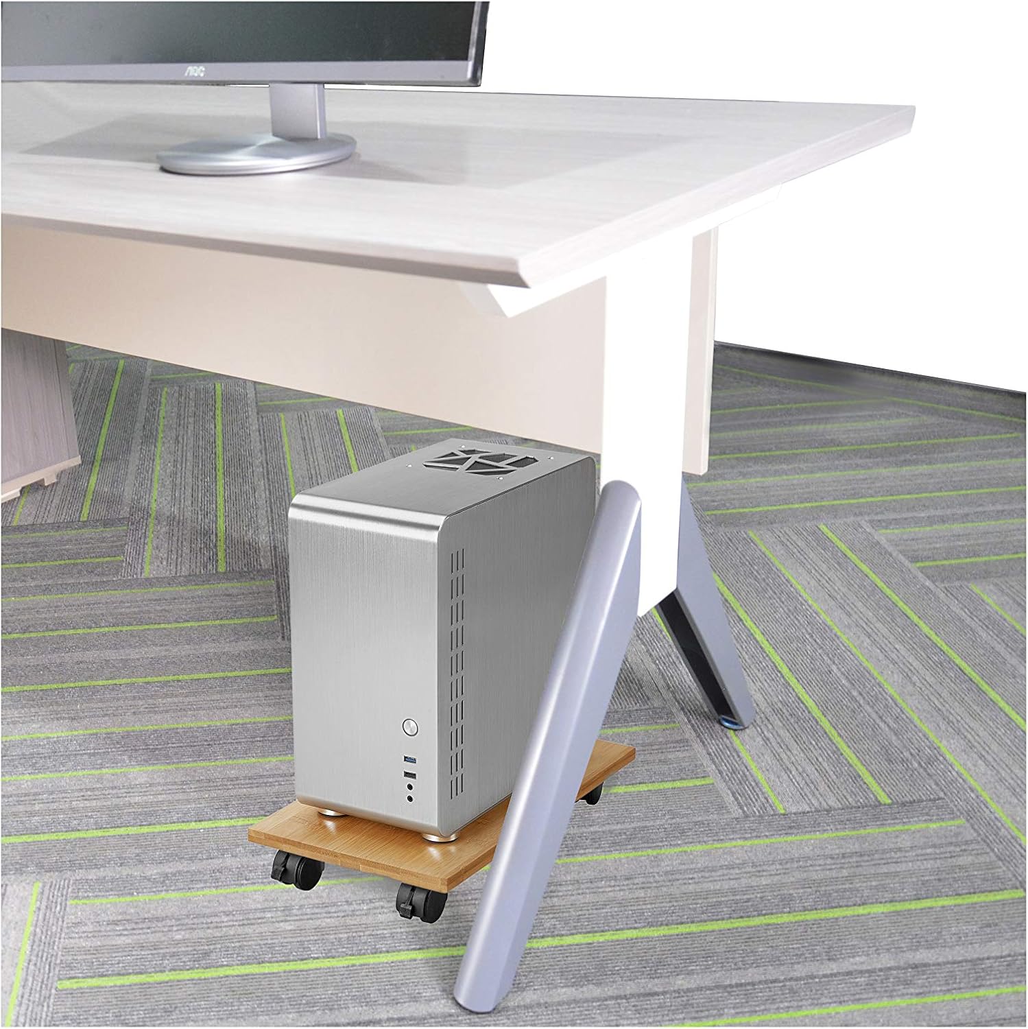 BALANBO CPU Stand PC Cart Computer Bamboo CPU Holder Tower Stand with 4 Caster Rolling Wheels with Wheels Under Desk(Natural） : Office Products