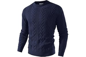 PJ PAUL JONES Mens Crewneck Sweater Casual Cable Knit Pullover Sweater Drop Shoulder Solid Knitted Sweaters