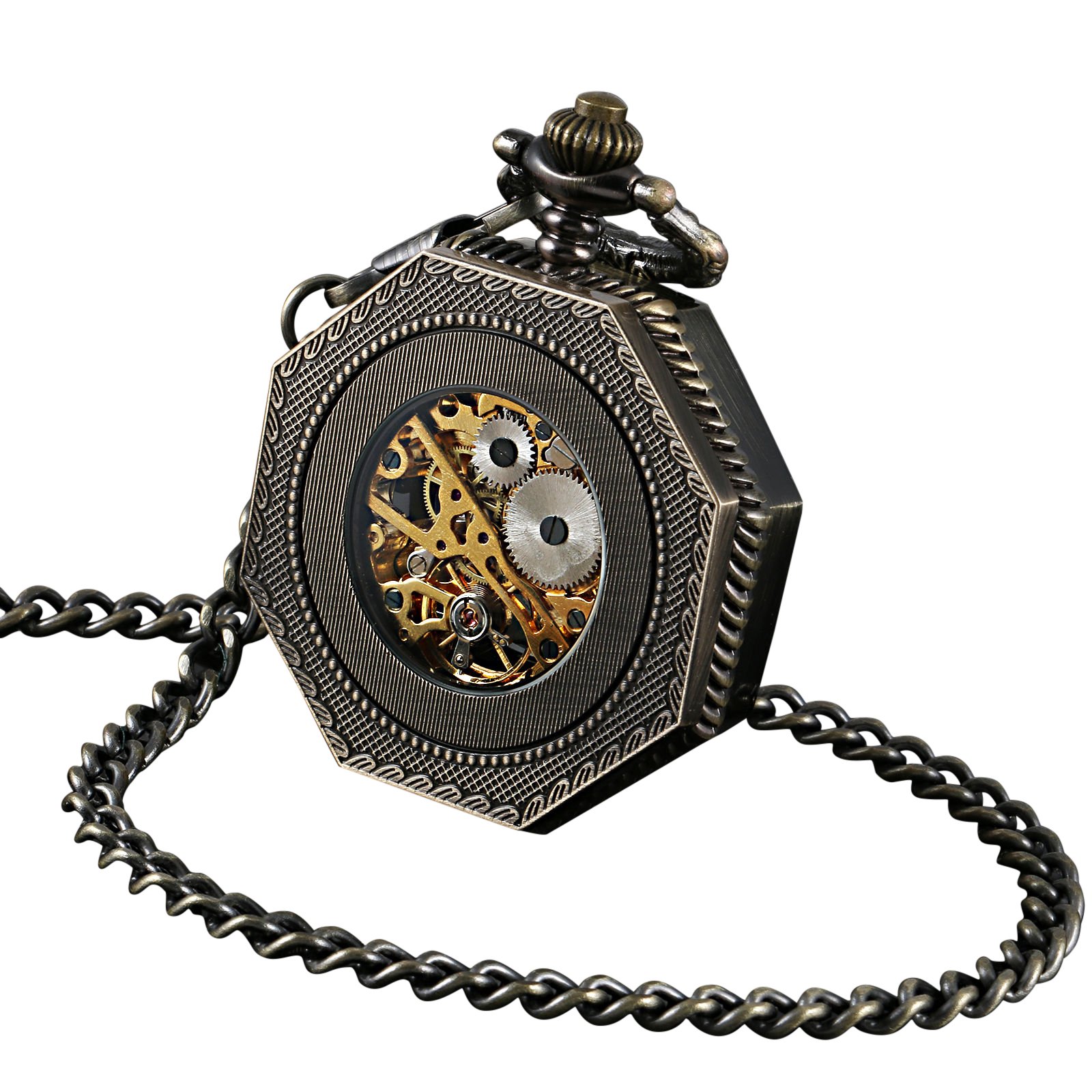 ShoppeWatch Men’s Pocket Watch with Chain | Hand Winding Vintage Pocket Watch | Classic Mechanical Movement Pocketwatch | 1920s Railroad Steampunk Costume Accessory