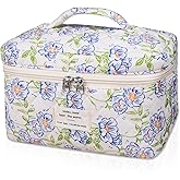 Gosect Large Makeup Bag, Cute Cosmetic Bag for Women Girls, Floral Coquette Aesthetic Toiletry Bag, Travel Make Up Organizer Bag (light blue)