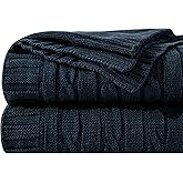 NTBAY 100% Pure Cotton Oversize (60x80) Cable Knit Throw Blanket, Super Soft Warm Knitted Throw Blanket for Bed, Sofa, Chair, Couch - Extra Cozy, Machine Washable, Comfortable Home Decor, Navy