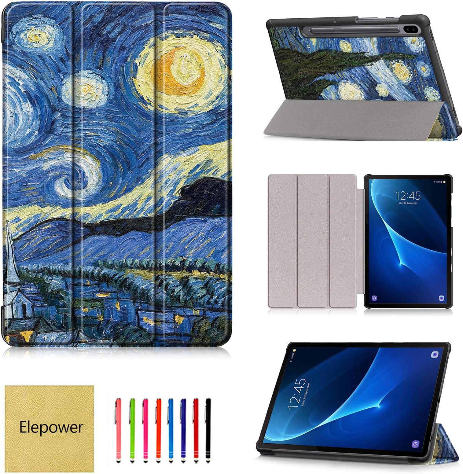 Galaxy Tab S6 10.5 2019 Smart Case with Auto Wake/Sleep, Elepower Slim Shell Lightweight Trifold Stand Leather Cover for Samsung Galaxy Tab S6 10.5 Inch SM-T860(Wi-Fi) SM-T865(LTE), Starry Night