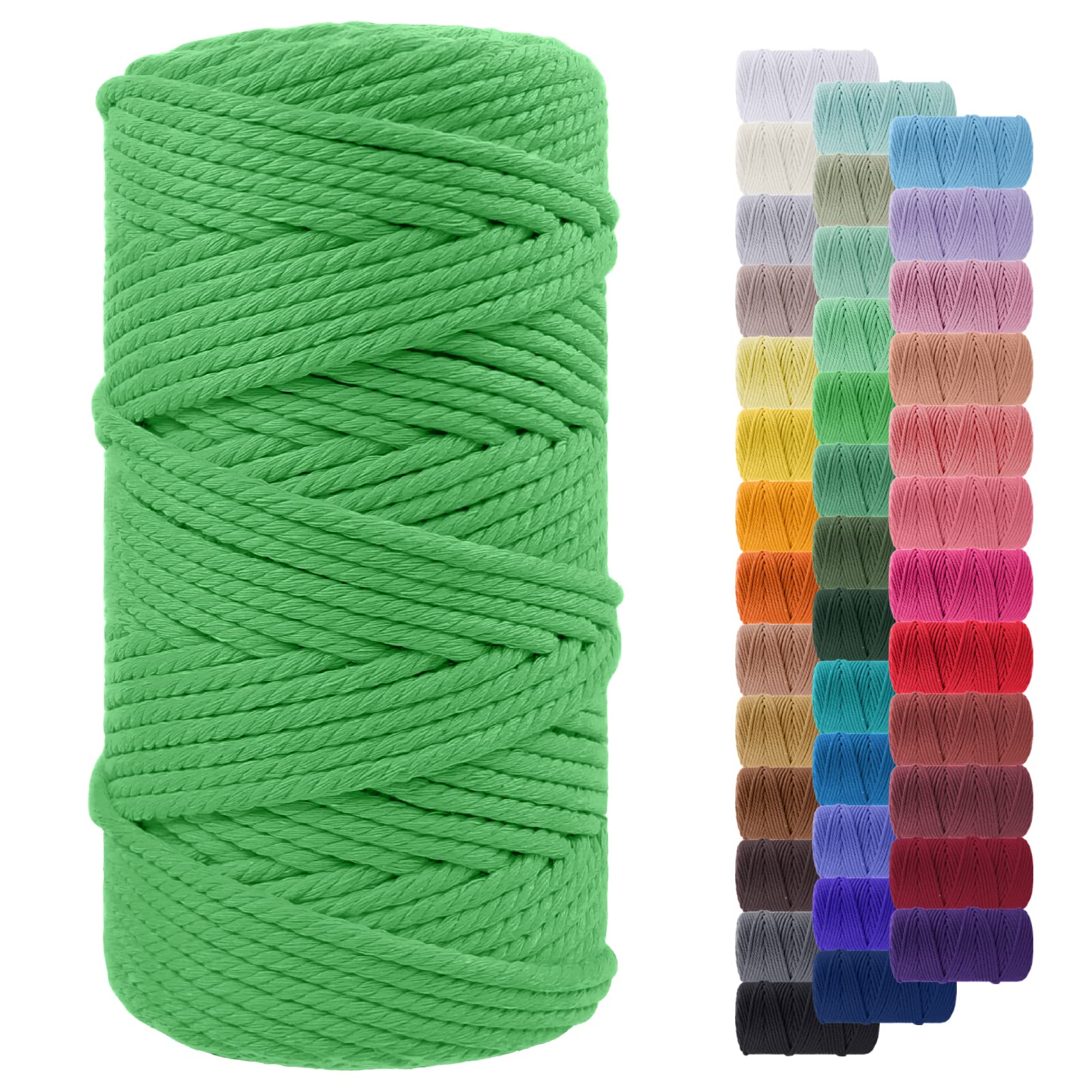 LEREATI Macrame Cord 5mm x 100m, Thick Macrame Rope Yarn Natural Cotton Cord, 4 Strand Twisted Colored String for Wall Hanging Plant Hanger DIY Crafts Boho Decor (Grass Green)