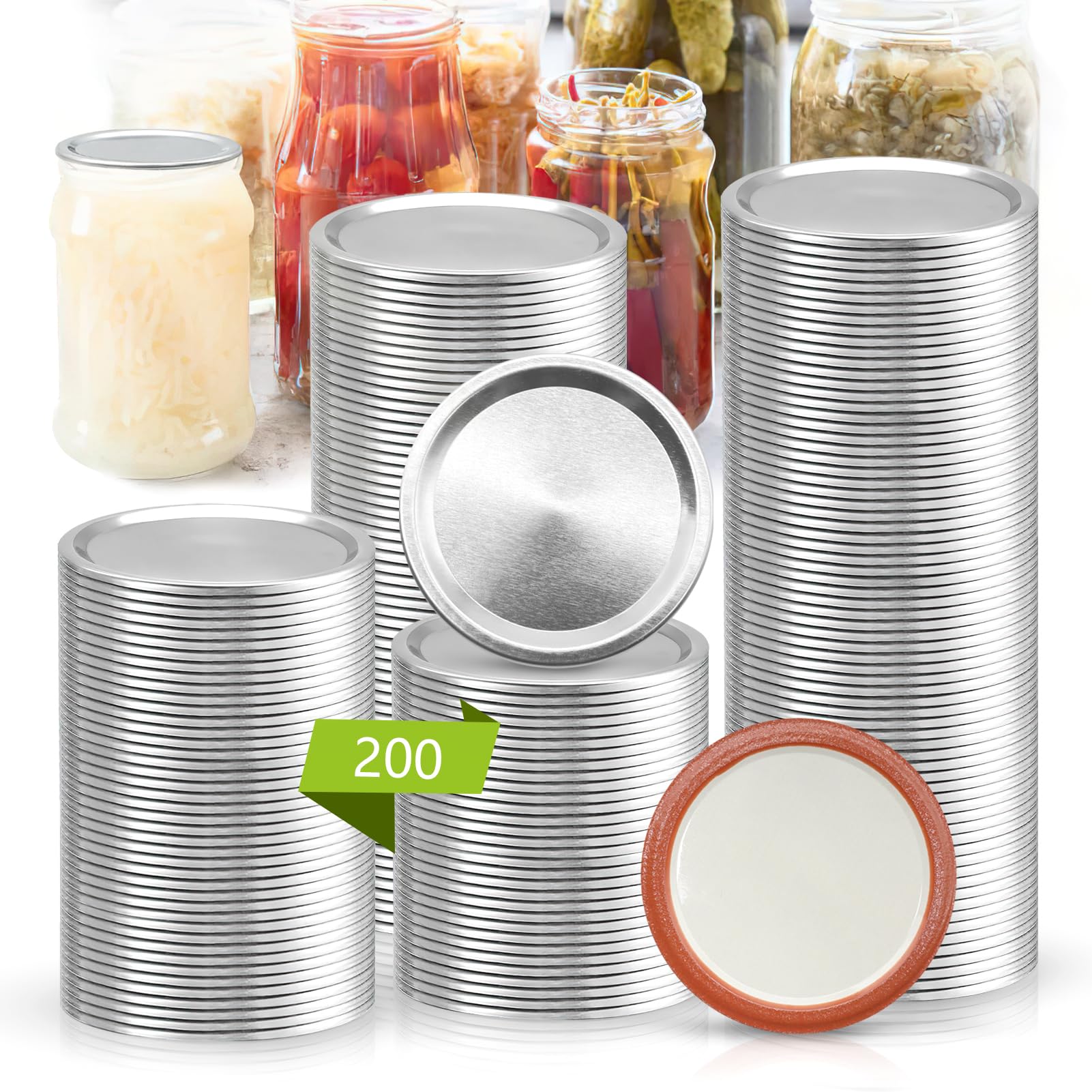 Photo 1 of 200 Pcs Regular Mouth Canining Lids Bulk (70 MM/2.76 Inch), Leak Proof Split-Type Metal Canning Jar Lids for Ball/Kerr Jar, Food Grade Material, 100% Fit & Airtight for Regular Mouth Mason Lids