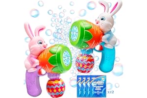 Sloosh 2 Packs Easter Bunny Bubble Gun for Toddlers 3+, Light Up Bunny Bubble Blower with 12 Refill Solution for Kids Ages 4-8, Birthday Party Gifts, Outdoor, Easter