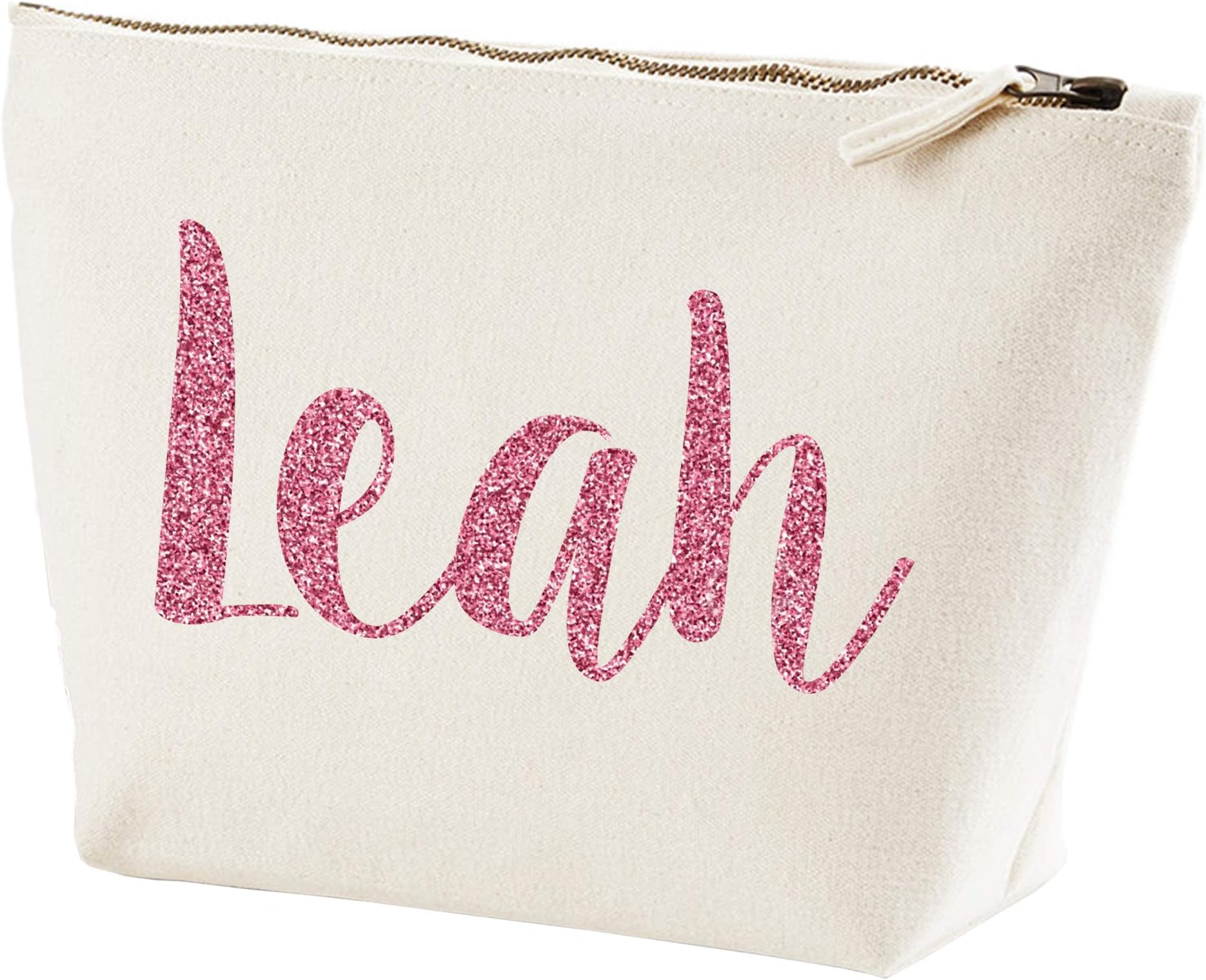 Personalised Gifts - Glitter Personalised Makeup Bags with Customized Name Makeup Bag Pink Gold and Silver Glitter Text (Large, Natural - Pink Glitter)