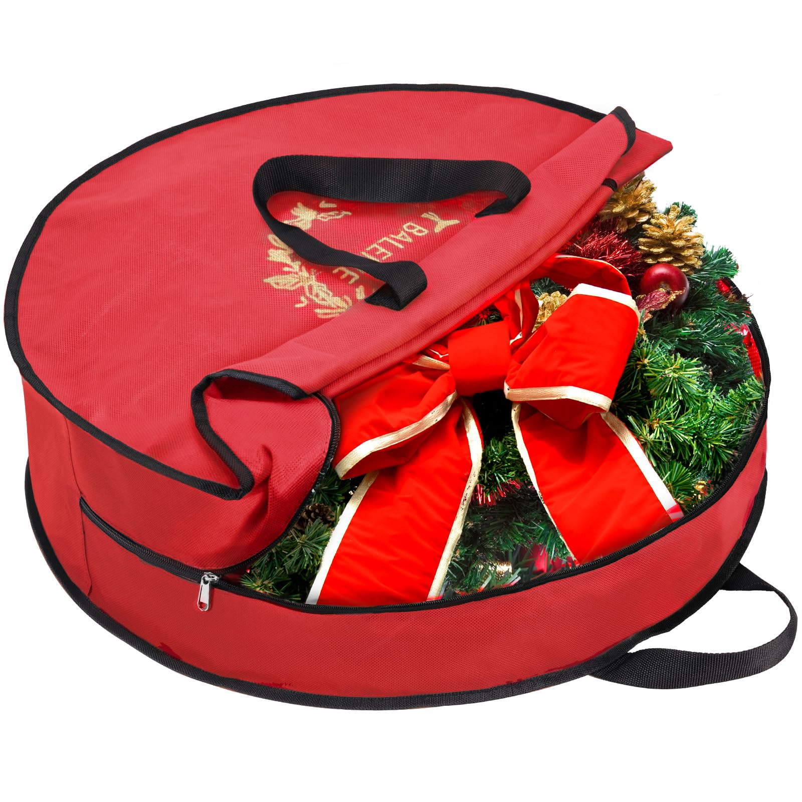 BALEINE 1 Pack Wreath Storage Container, Christmas Wreath Storage Bag with Reinforced Handle for Holiday Xmas (Red, 36"X8")