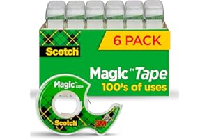 Scotch Magic Tape, Invisible, Repair Christmas Cards and Use as Holiday Gift Wrap Supplies for Christmas, 6 Tape Rolls With D