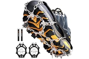 Cimkiz Crampons Ice Cleats Traction Snow Grips for Boots Shoes Women Men Anti Slip 19 Stainless Steel Spikes Safe Protect for Hiking Fishing Walking Climbing Mountaineering (Black,M)