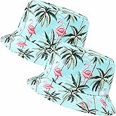 Jnxuoq 2PCS Coconut Palm Bucket Hats for Women and Men Sun Protection Wide Brim Summer Beach Hats Fisherman Round Hat