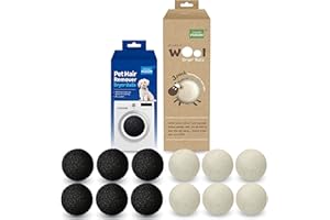 GRAND FUSION The Ultimate Set of Laundry Softener and Pet Hair Removing Balls, Wool Dryer Balls to Soften Clothes, Pet Hair Dryer Balls to Remove Lint and Animal Hair, Pack of 2 (6 balls each)