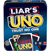 Mattel Games Liar&rsquo;s UNO Card Game in Storage Tin,Ages 7+, 2-6 Players | Bluffing &amp; Trickery Play, Outwit Other Players for Kids, Teens &amp; Family Game Night (Amazon Exclusive)