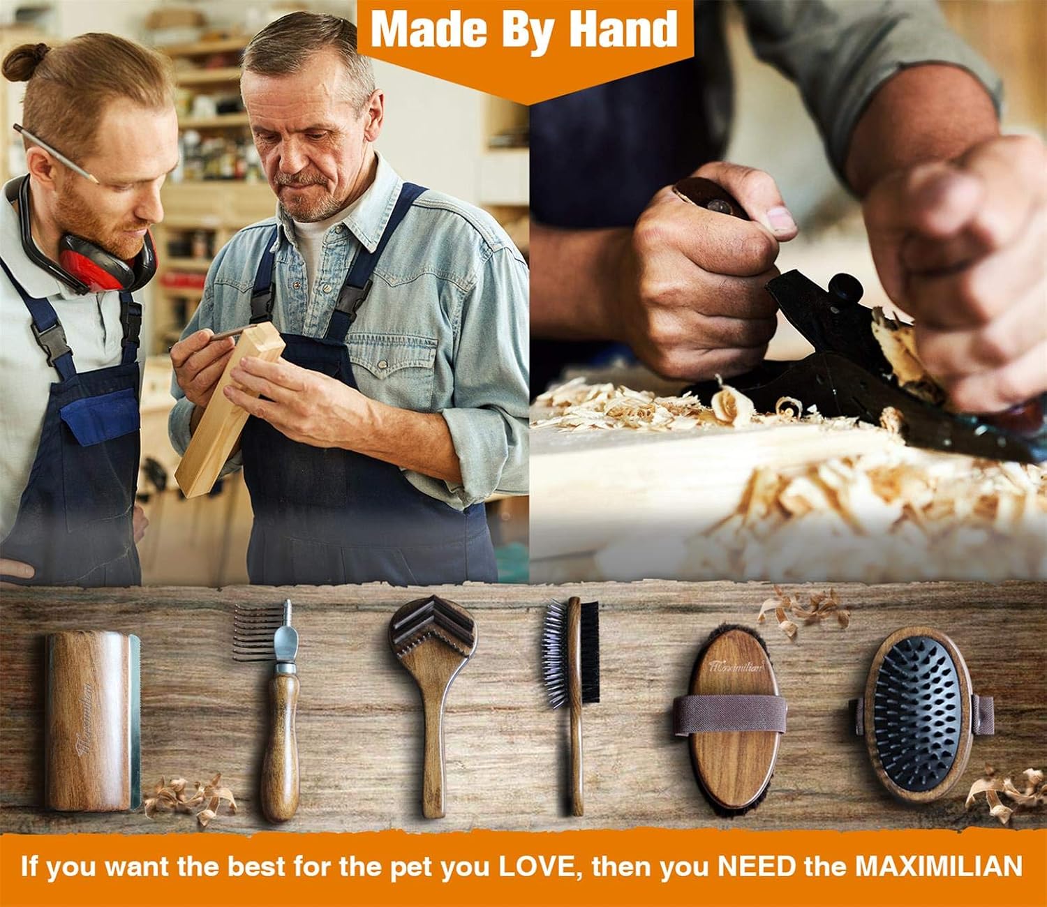 MAXIMILIAN World Class Handmade Wooden Undercoat Dematting Comb for Cats and Dogs. Long Rounded Blades Pet Dematting Fur Rake Brush Tool with Safety Edges - Image 3