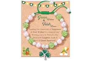 FYUKISS St Patricks Day Earrings/Bracelets for Women Girls with Design Cards, Irish Green Clover Earrings, Clover Charm Beaded Bracelet for St Patricks Day Gift Festive Costume Party Accessory