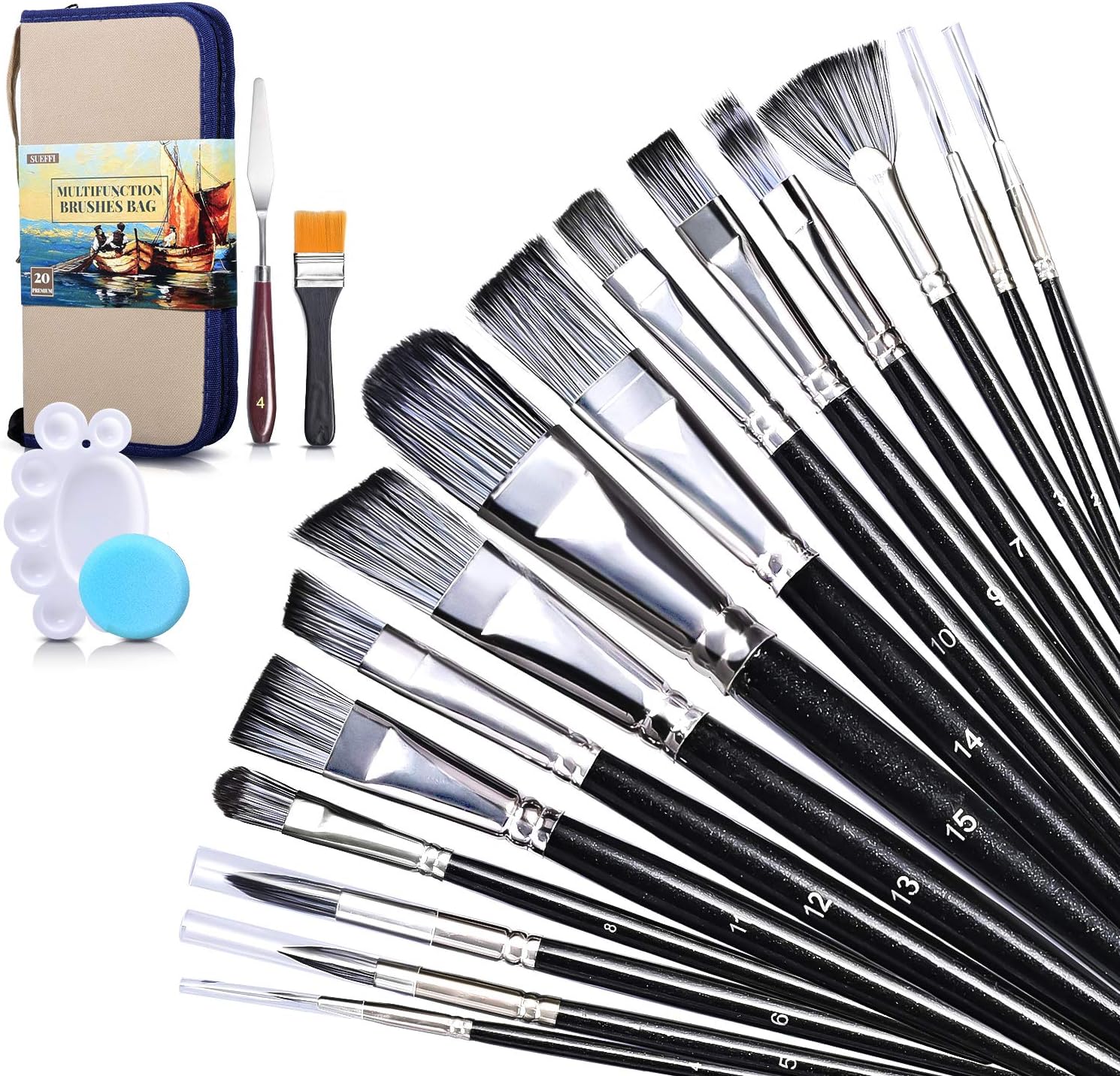 Paint Brush Set with Standable Carrying Case, Acrylic Oil Paint Brush