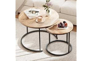 Garden 4 you Nesting Coffee Table, 23.6" Round Coffee Table Set of 2, Wooden Nesting Table Set for with Metal Frame, Side Tables for Living Room Bedroom Balcony, Brown