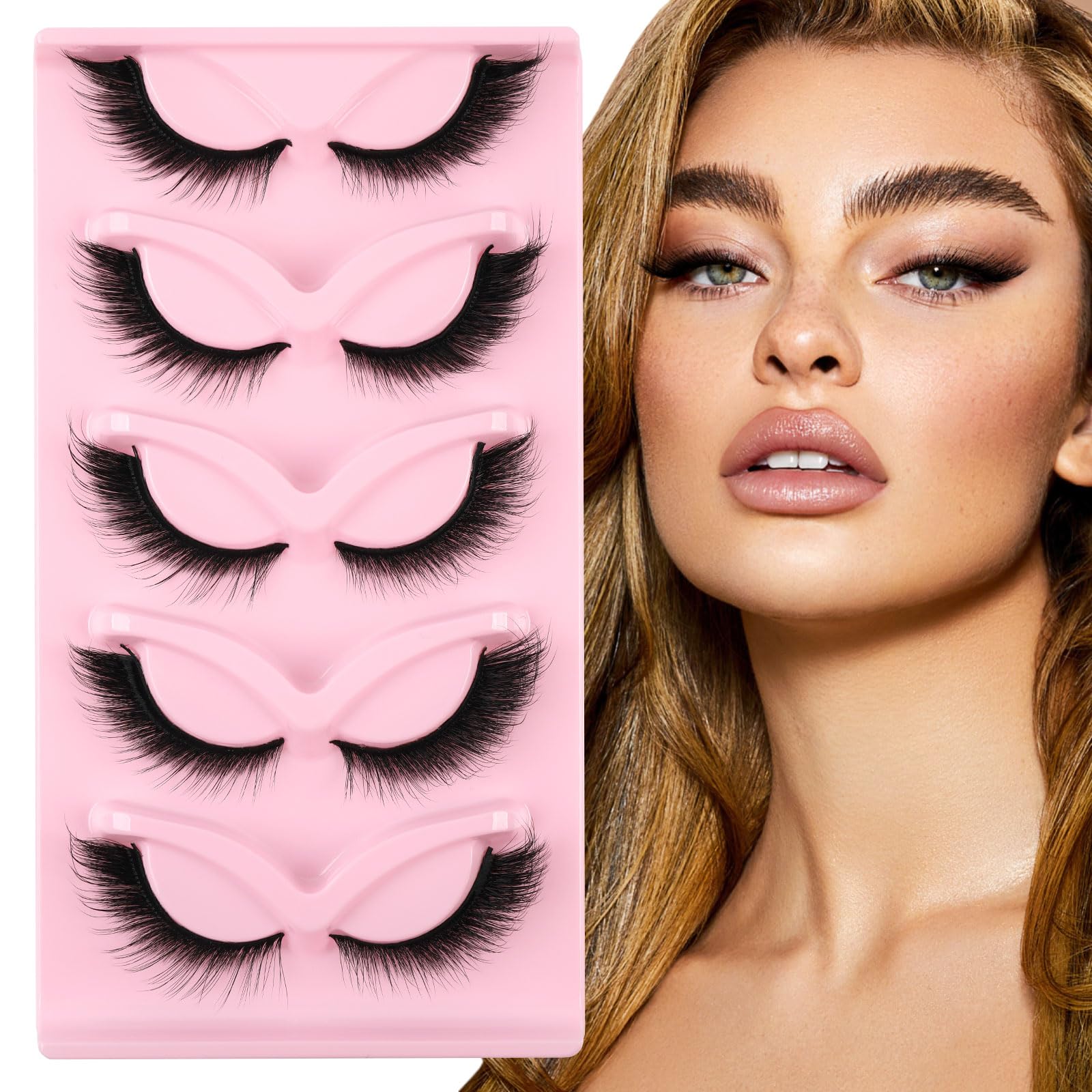 Kiusatig Eyelashes Natural Fox Eye Lashes Cat Eye Lashes Fluffy Wispy Lashes 5 Pairs False Eyelashes Faux Mink Lashes (F25)