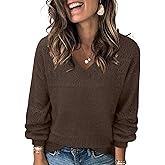 Messic Womens Pullover Sweaters 2025 Casual Long Sleeve V Neck Lightweight Loose Knit Tops