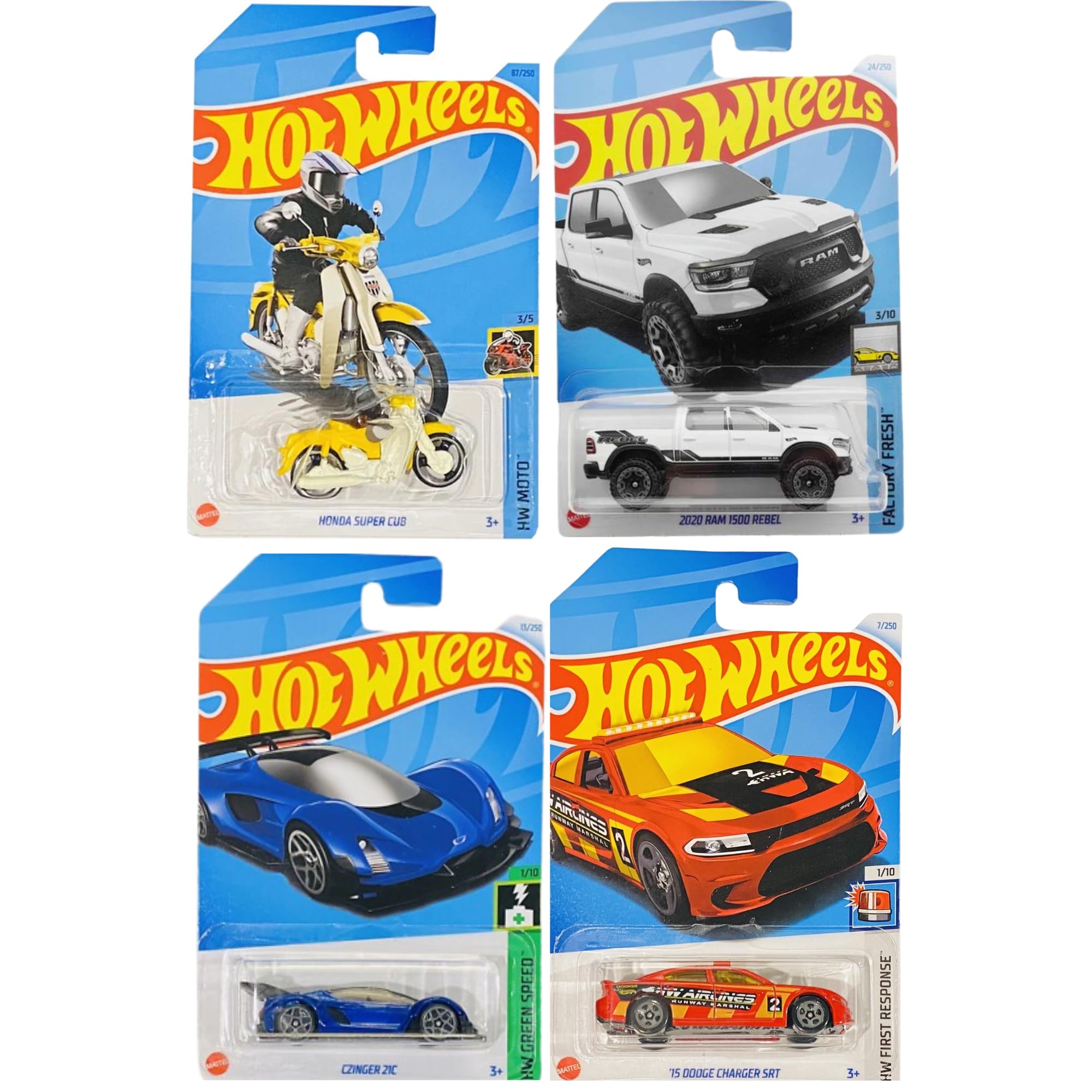 Hot Wheels 1:64 Scale Cars, Racecars, Trucks & Bikes - (4 Pack - Set 10)