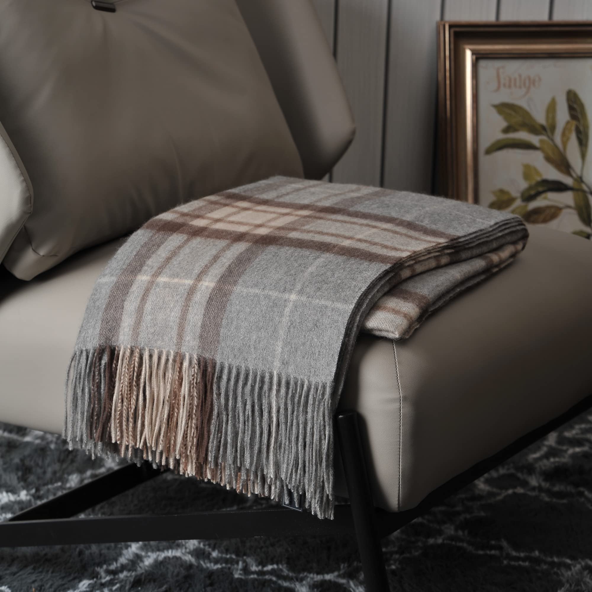 Photo 1 of EP Mode 100% Pure Cashmere Throw Blanket for Sofa, Classic Design with Gift Box (Grey Tartan)