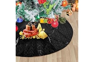 JUYA DELIGHT Black Christmas Tree Skirt 36Inch Small Glitter Tree Skirt for Xmas Tree Decorations