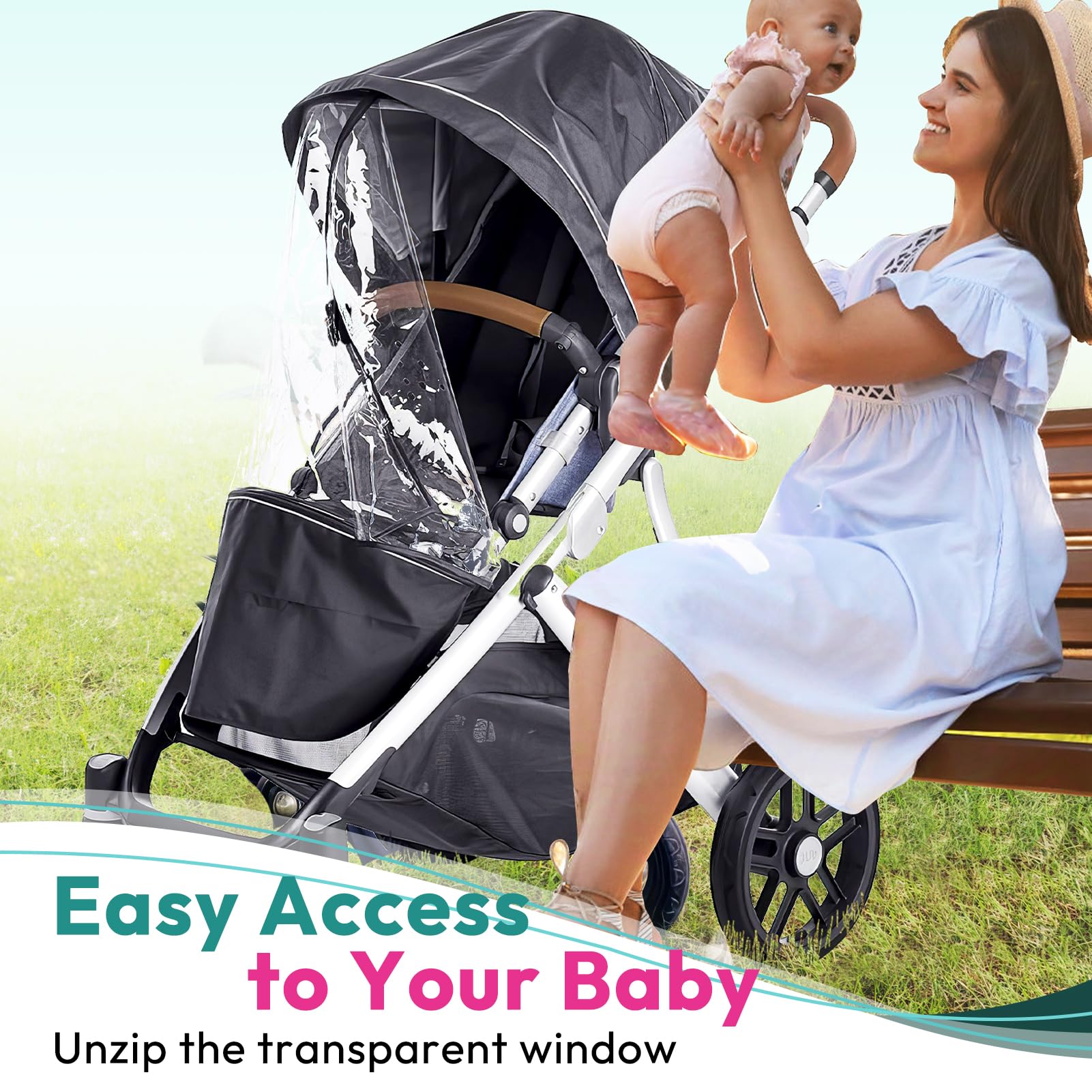Performance Rain Shield, Rain Cover Fits for UPPAbaby Vista/Vista V2/Vista V3/Cruz/Cruz V2 Stroller, Protect from Wind/Rain/Snow/Dust, Air Vent Hole, Window with Zipper, Stroller Accessories