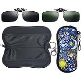 WOKCHUERY Clip-On Sunglasses, 2 Pcs with Soft Case,Polarized UV Protection Glare Reduction,Flip Up For Driving Travel Sport