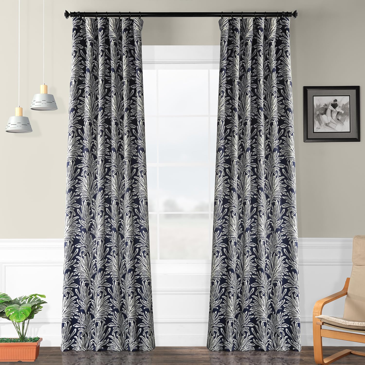 HPD Half Price Drapes Pattern Room Darkening Curtain 50 X 108 (1 Panel), BOCH-KC103A-108, Flora Navy