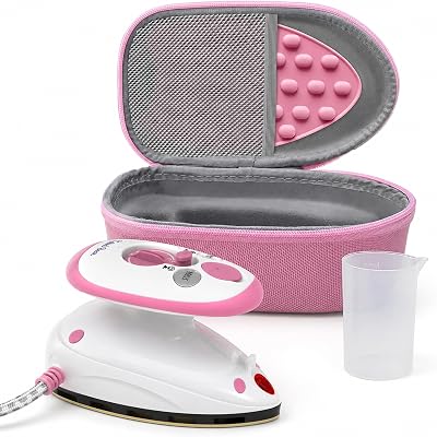 The Quilted Bear Premium Mini Steam Iron Pink with Hard Shell Case and Rest