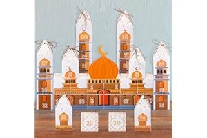 Fuutreo Ramadan Advent Calendar Decorations 30 Days DIY Eid Mubarak Countdown Calendar Refillable Advent Ramadan Gift Box Ramadan Mubarak Cardboard Number Boxes for Eid Ramadan Mubarak Party (Orange)