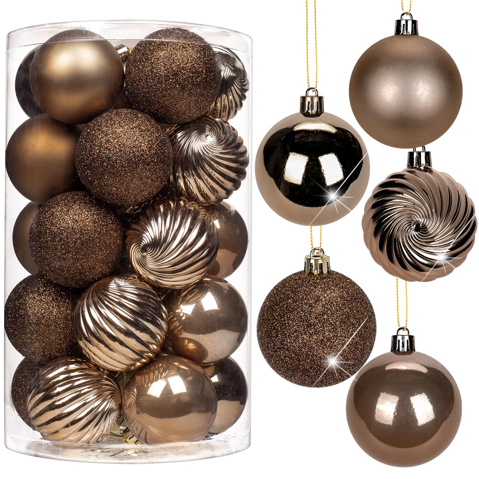 View 1 of 2.36" Bronze Christmas Balls Ornaments 25 Pcs Shatterproof Christmas Ornaments Set Matte Mini Bronze Ornament for Xmas Tree Halloween Holiday Party