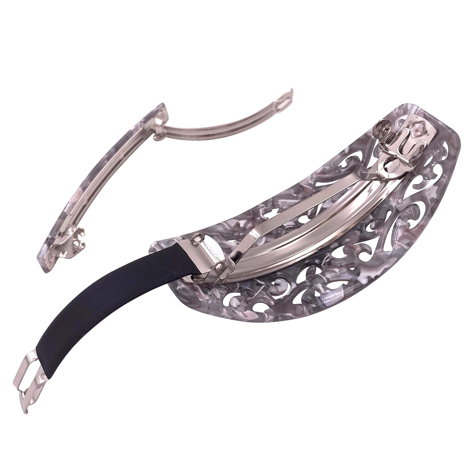 Strong Large Hair Barrette Set For Thick Hair Grey Marble Filigree for Women : Beauty