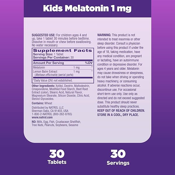 NATROL KIDS FAST DISSOLVE MELATONIN 1 MG, DIETARY SUPPLEMENT FOR RESTFUL SLEEP, SLEEP TABLETS FOR KIDS, 30 STRAWBERRY-FLAVORED MELATONIN TABLETS, 30 DAY SUPPLY
