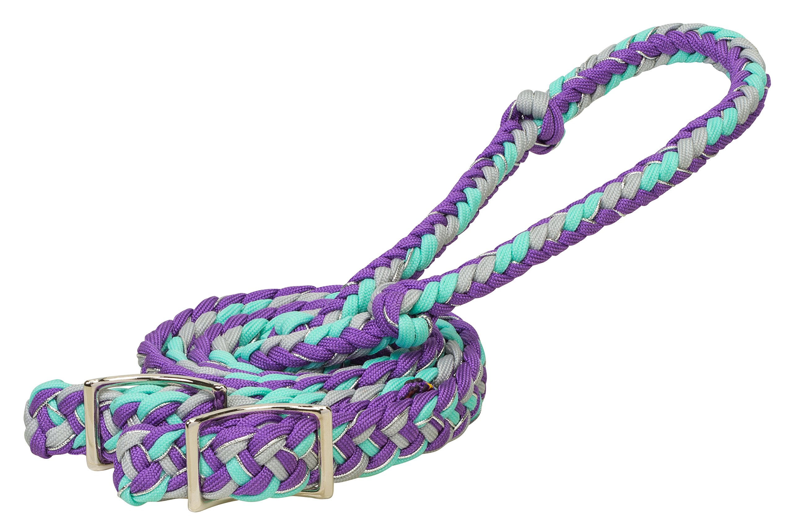 Weaver Leather Braided Nylon Barrel Rein, Purple/Gray/Mint/Sparkle, 1/2" x 8'