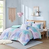 Intelligent Design Queen/Full Size Comforter Set, Watercolor Queen Bedding Sets, Tie Dye Comforter Set for Teen Girl & Boys, 4 Pieces Cassiopeia Comforter, Sham, Throw Pillow Full/Queen Pink/Blue