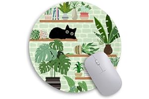 Immaturus Cat Mouse Pad, Cute Small Mouse Pads for Desk, Round Travel Mousepad for Wireless Mouse Gaming Work Laptop, Plant Leave Mini Computer Mouse Mat, Home Decor Office Desk Accessories