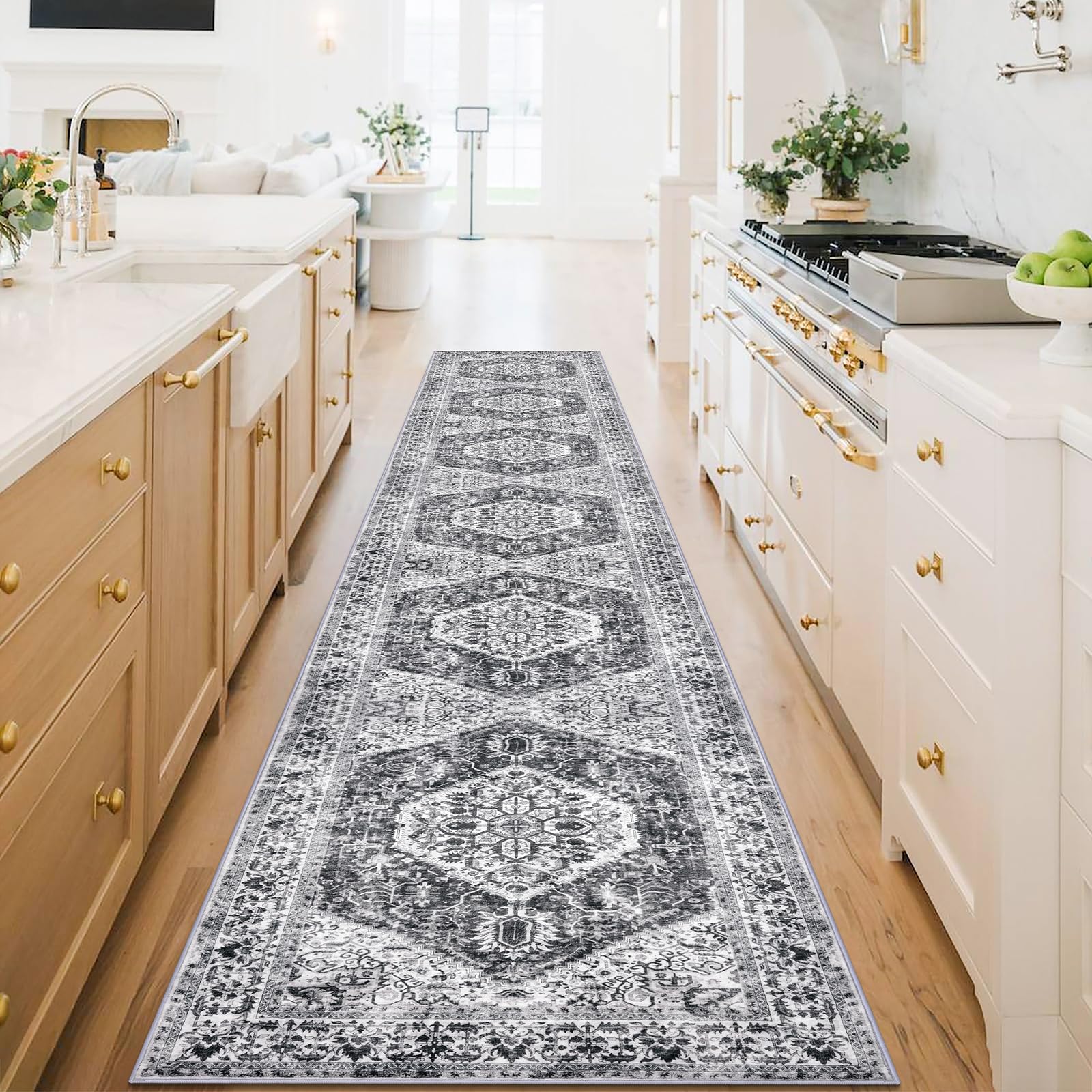 KOZYFLY Runners for Hallways 3x16 Ft Extra Long Washable Kitchen Thin Runner Rug Boho Runner Rug for Entryway Indoor Printed Faux Wool Stair Floor Carpet for Stair Kitchen Hall, Grey Image KOZYFLY Runners for Hallways 3x16 Ft Extra Long Washable Kitchen Thin Runner Rug Boho Runner Rug for Entryway Indoor Printed Faux Wool Stair Floor Carpet for Stair Kitchen Hall, Grey Image