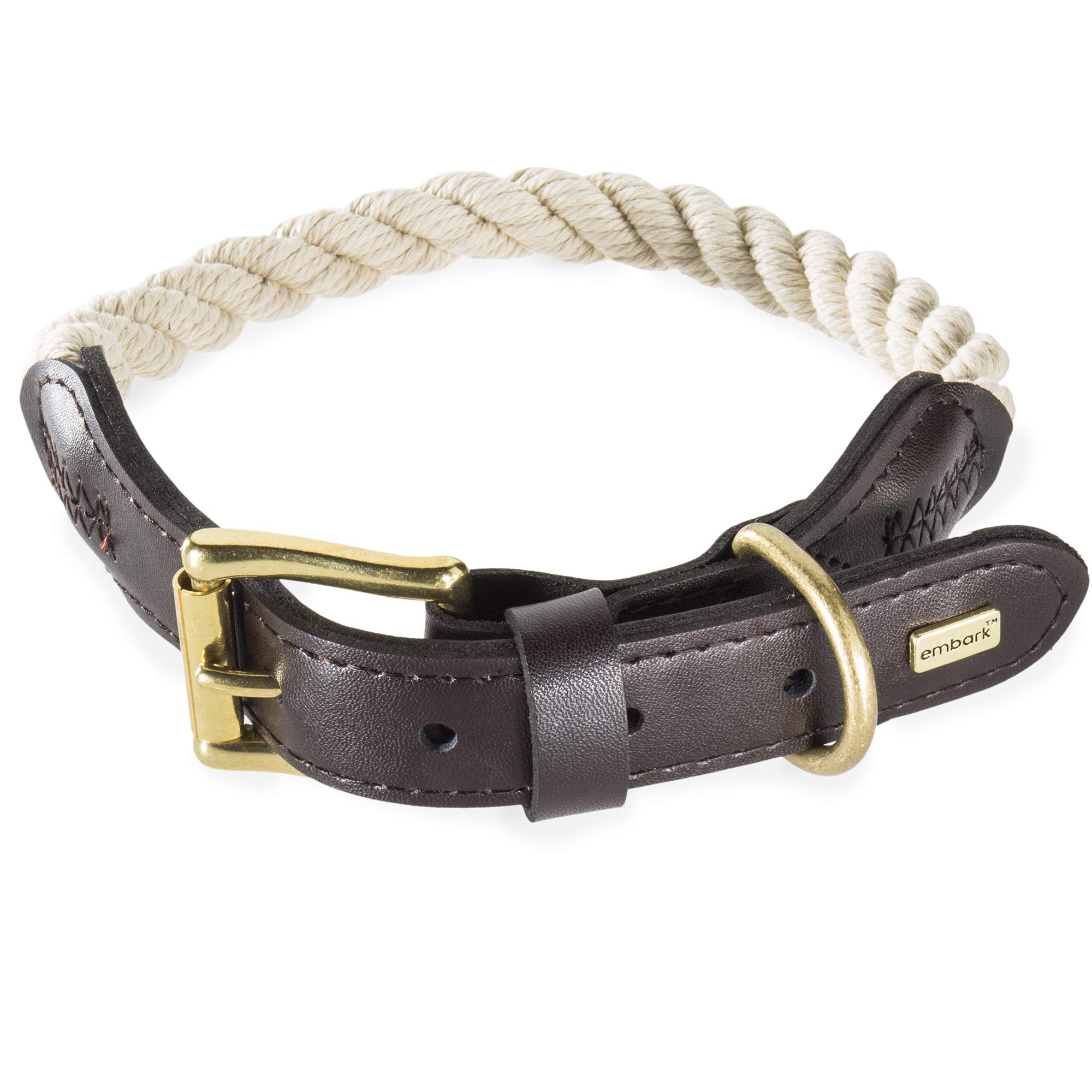 Embark Pets Country Dog Rope Collar - Braided Cotton and Leather Finish -Small, Medium, Large and Extra Large dog collar - Puppy Collars Durable and Strong Build for Training, Walking, Running