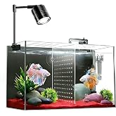 iPriro Fish Tank, 3 Gallon Ultra-Clear Glass Fish Aquarium, with Separator Plate for Betta, Fish Tank Starter kit with Filter and Led Light, Black