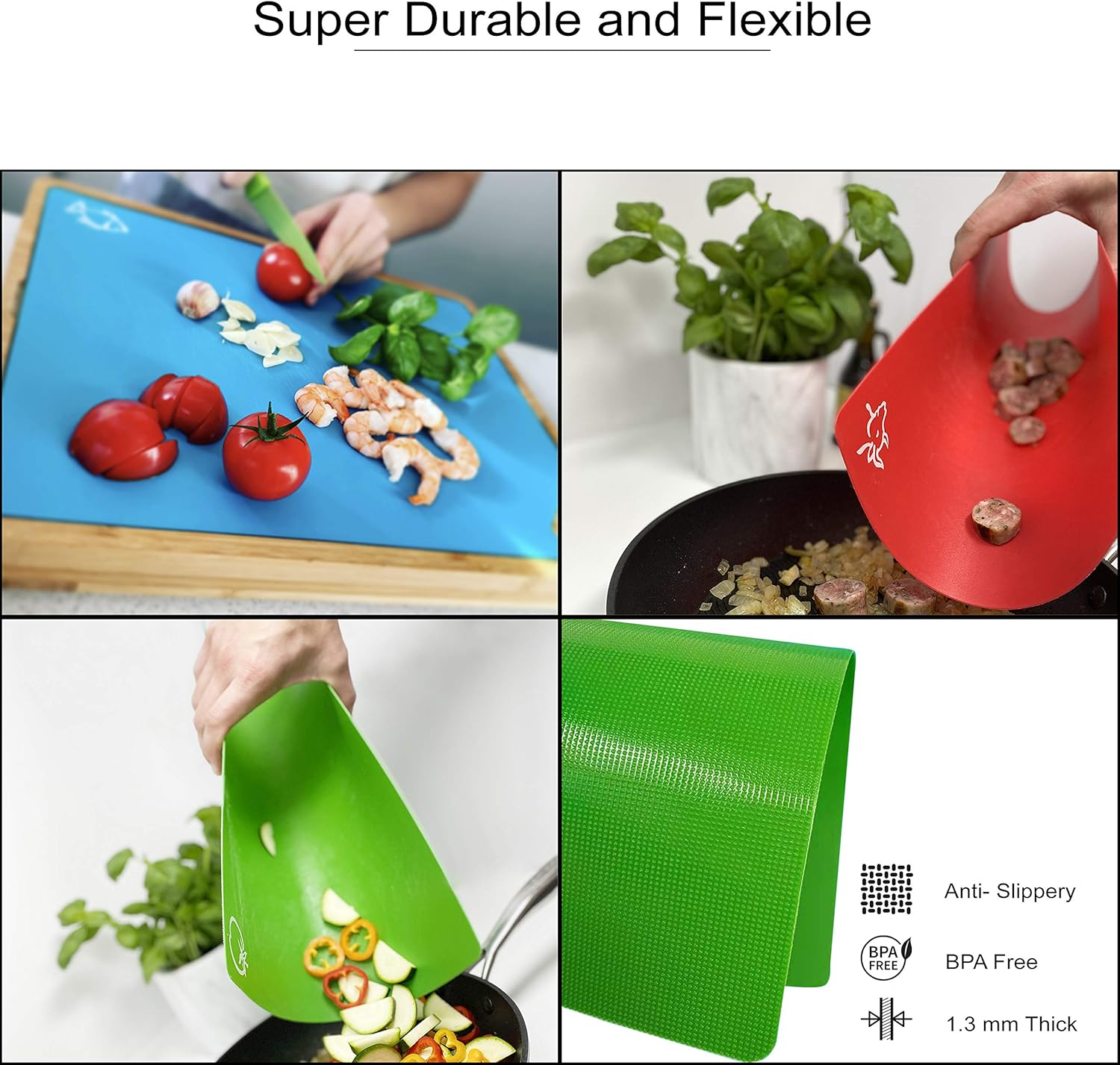 Axer Colour Coded Chopping Boards for Kitchens 6 pcs, Flexible Cutting Board Set Food Icons - Image 5