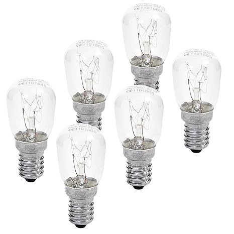 MÜLLER-LICHT 6er-Set Backofenlampe Birnenform, temperaturfest bis 300°C; 25 W, E14, 2400K, 26 x 60 mm Glas Warmweiß 6 x 2.6 x